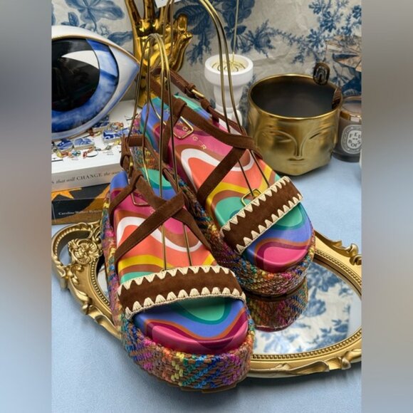 🆕 KURT GEIGER LONDON 🧿 NWOB Chelsea Flatform Sandal, Rainbow Raffia, Sz 37 US7 - Picture 7 of 16
